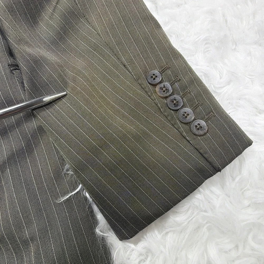 GUCCI Italy Men's Silk Sport Coat Blazer 44L Long Taupe Pinstripe Wedding Formal